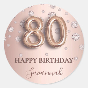 Adesivo Redondo fonte do balão de diamantes cor-de-rosa 80 de aniv