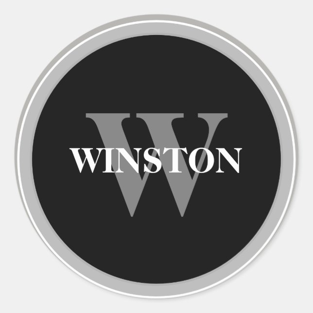 Adesivo Redondo Fonte Serifada Clássica Monogram Preta e Branca (Frente)