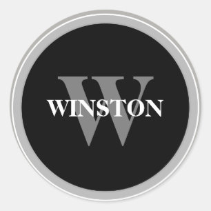 Adesivo Redondo Fonte Serifada Preta e Branca Clássica Monogram
