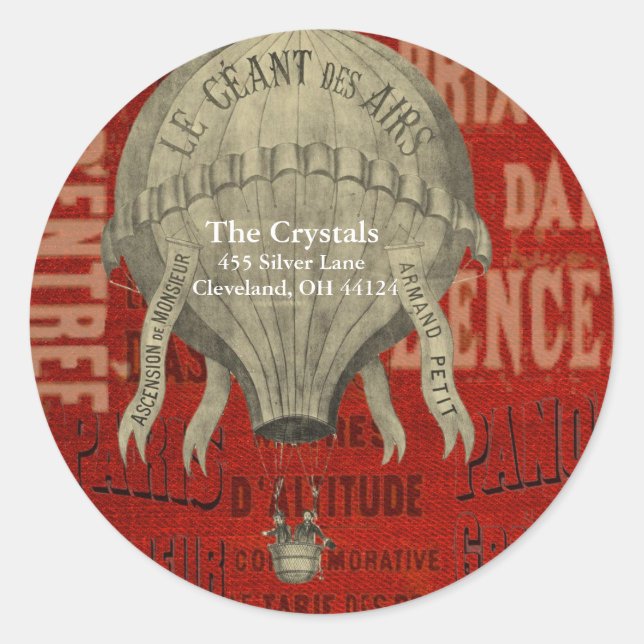 Adesivo Redondo Fontes Gráficas de Ballon de Ar Quente Steampunk (Frente)