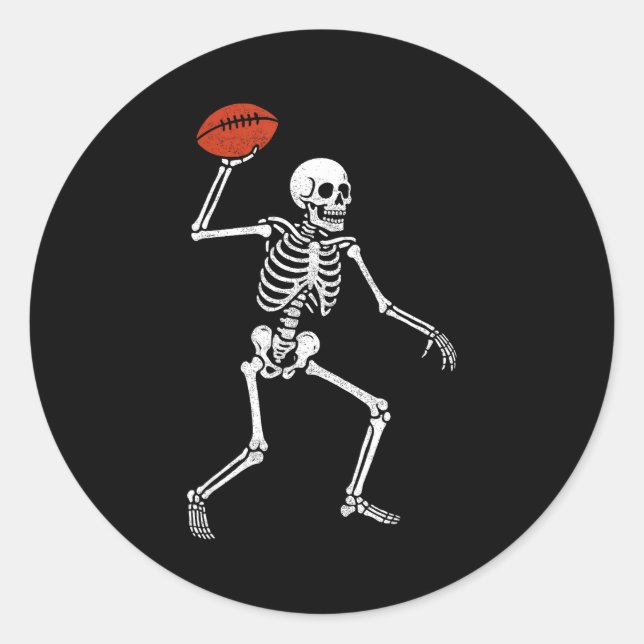 Adesivo Redondo Football Skeleton Playing Football Halloween Skull (Frente)