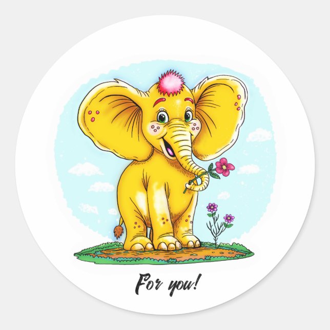 Adesivo Redondo For You – Cute Elephant Sticker (Frente)