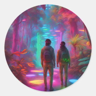 Adesivo Redondo Fora deste mundo - Selva Neon de Realidade Virtual