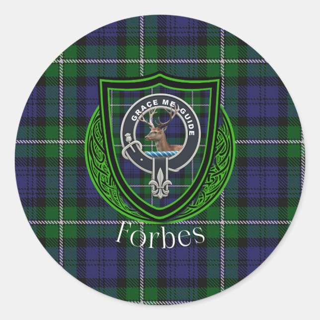Adesivo Redondo Forbes Scottish Clan Tartan & Crest (Frente)
