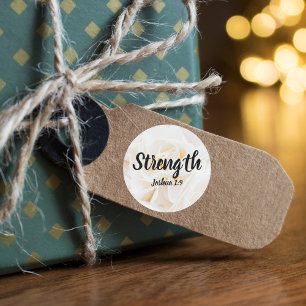 Adesivo Redondo Força Joshua 1:9 Verso com Rosa Branca Elegante