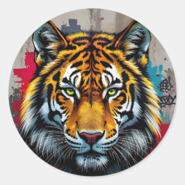 Adesivo Redondo Força Silenciosa – Arte de Grafite de Tigre Clássi