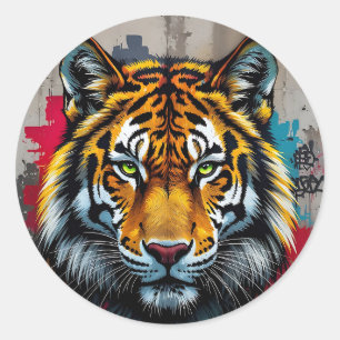 Adesivo Redondo Força Silenciosa – Arte de Grafite de Tigre Clássi