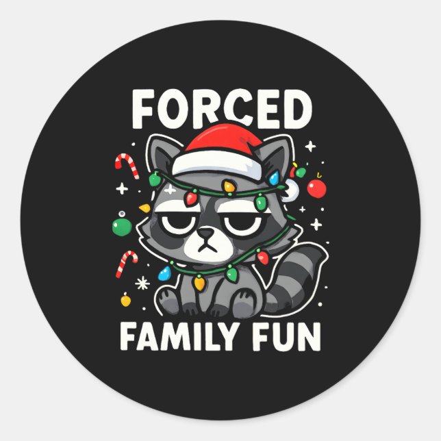 Adesivo Redondo Forced Family Fun – Funny Sarcastic Raccoon Xmas C (Frente)