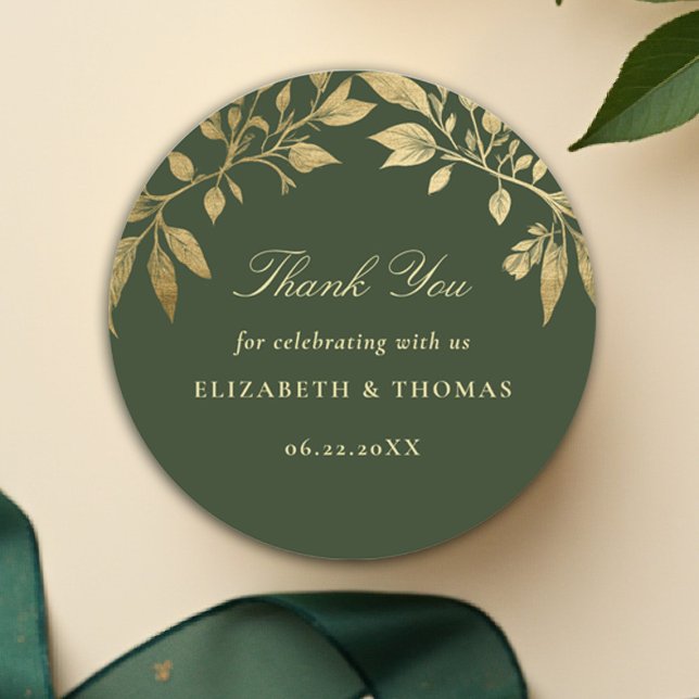 Adesivo Redondo Forest Foliage Botanical Elegant Wedding Favor (Forest Foliage Botanical Wedding Sticker Enchanted Magical Fairy Tale Moody Gold)