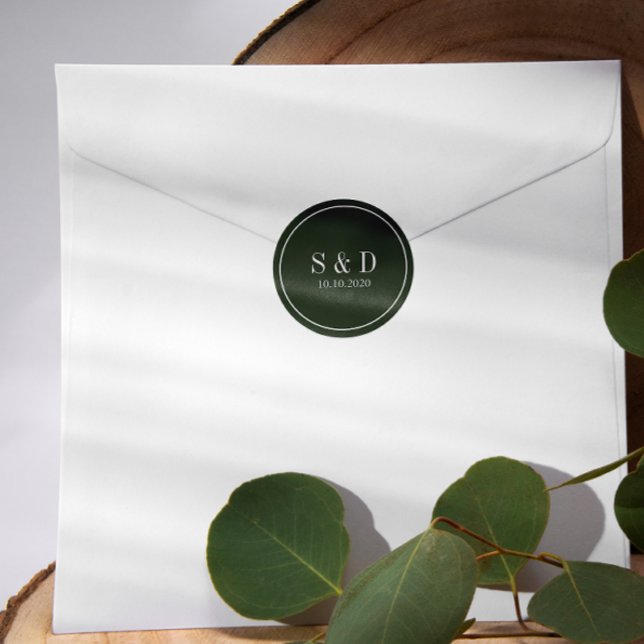 Adesivo Redondo Forest Green | Monograma Clássico de Casamento (Criador carregado)