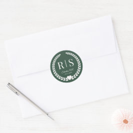 Adesivo Redondo Forest Green Wedding Monogram Initials