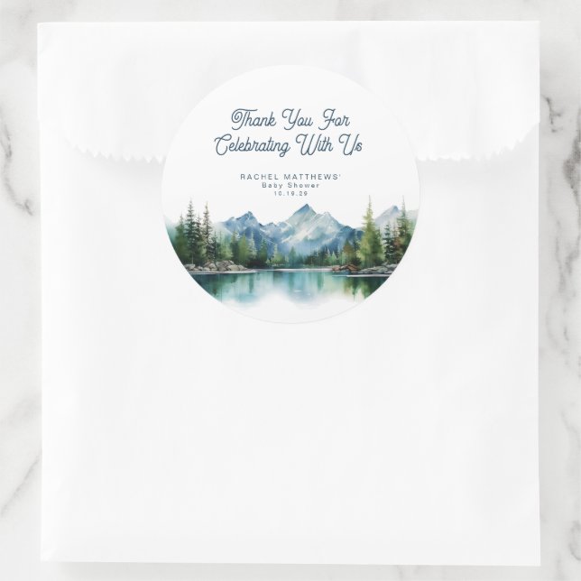 Adesivo Redondo Forest Mountain Rustic Adventure Baby Shower  (Bolsa)