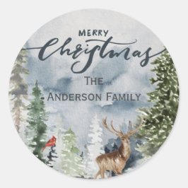 Adesivo Redondo Forest Woodland Merry Christmas Family Name