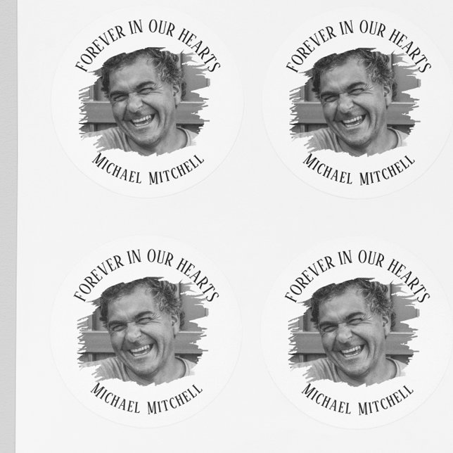 Adesivo Redondo Forever In Our Hearts Brushed Photo Funeral (Criador carregado)