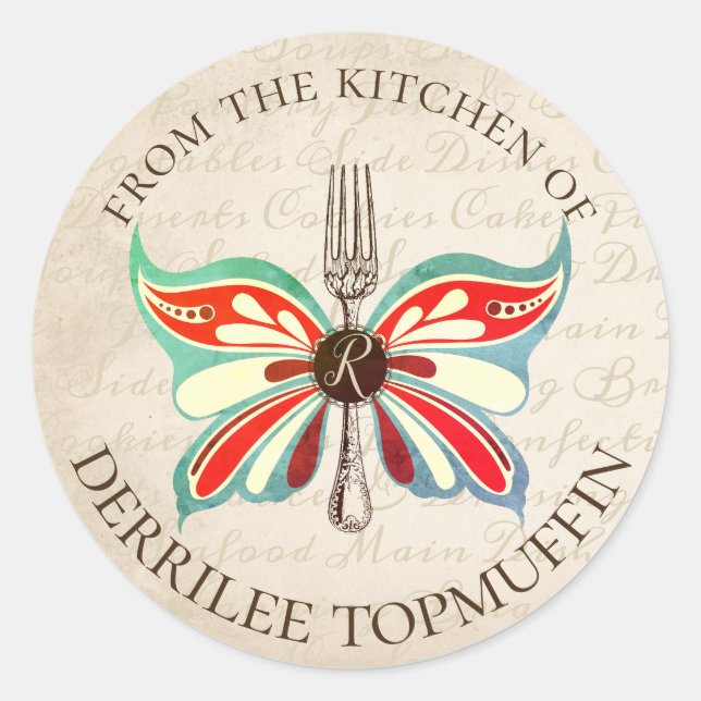 Adesivo Redondo Fork da cozinha do autocolante da borboleta (Frente)