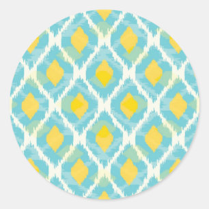 Adesivo Redondo Forma amarela azul do ikat tribal moderno