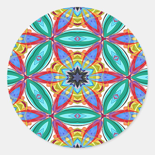 Adesivo Redondo Forma de mandala de flor de Batik (Frente)