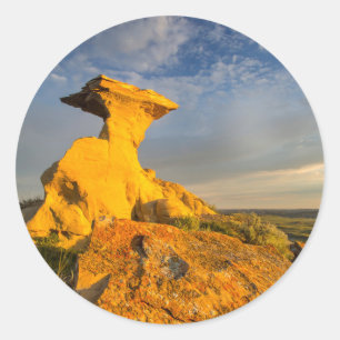 Adesivo Redondo Formação Esculturada das Badlands em Grama Curta
