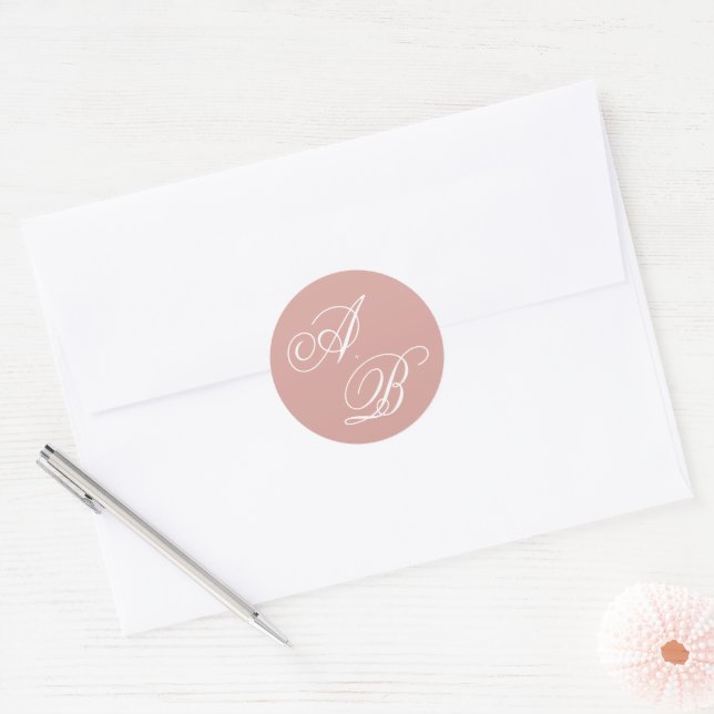 Adesivo Redondo Formal Classic Dusty Rose Monogram Script Wedding (Envelope)
