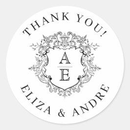 Adesivo Redondo Formal Floral Crest Monograma Casamento