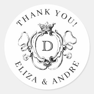 Adesivo Redondo Formal Floral Crest Monograma Casamento