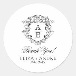 Adesivo Redondo Formal Floral Crest Monograma Casamento