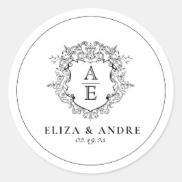 Adesivo Redondo Formal Floral Crest Monograma Casamento