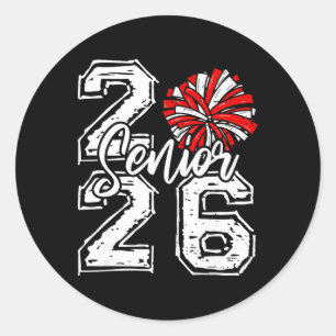 Adesivo Redondo Formanda de 2026 Cheer Senior 2026 Pom Pom Vermelh