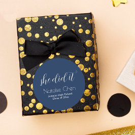 Adesivo Redondo Formando de Fontes Elegantes Azul Moderno