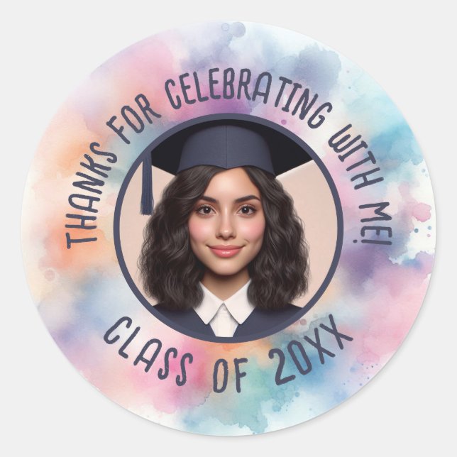 Adesivo Redondo Formando Foto Adicionar Nome Classe Ano Obrigados  (Frente)
