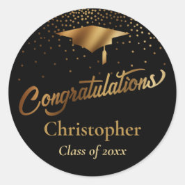 Adesivo Redondo Formando parabéns, Classe Dourada em preto