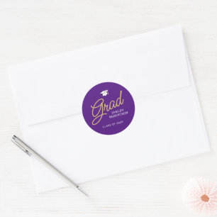 Adesivo Redondo Formando Script Moderno Roxo e Graduação Dourada