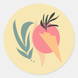 Adesivo Redondo Formas de Ilustração de Planta Abstrata Rosa Amare