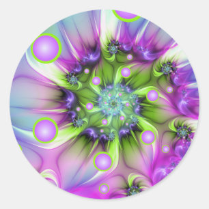 Adesivo Redondo Formas Redondas Espiral Coloridas Arte Fractal Abs