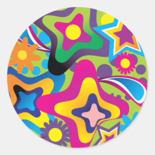 Adesivo Redondo Formas retrorativas dos 70s em cores brilhantes