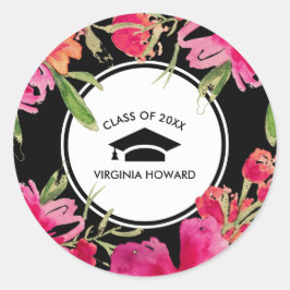 Adesivo Redondo Formatação Floral Preta Fuchsia