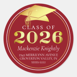 Adesivo Redondo Formatura 2025 Elegante Endereço de Remetente Verm