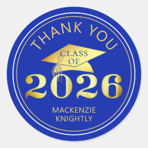 Adesivo Redondo Formatura 2025 Obrigado Faux Dourado Folha Royal