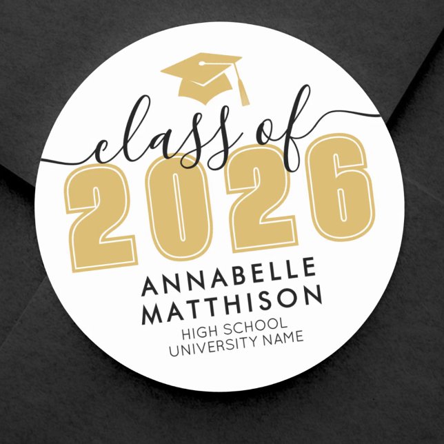Adesivo Redondo Formatura Amarela (Graduate Yellow Graduation Classic Round Sticker)