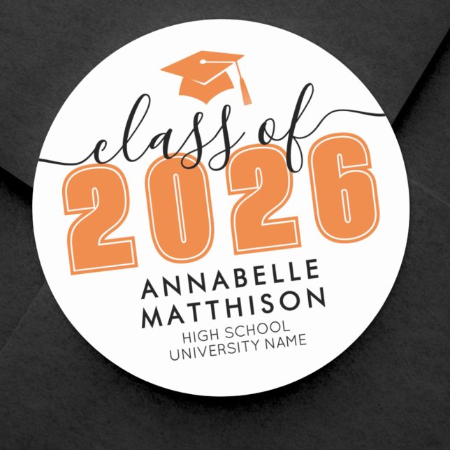 Adesivo Redondo Formatura Laranja (Orange Graduation Classic Round Sticker )