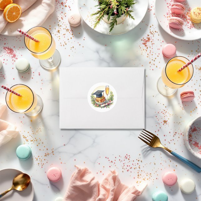 Adesivo Redondo Formatura no Brunch (Brunch Graduation Classic Round Sticker)