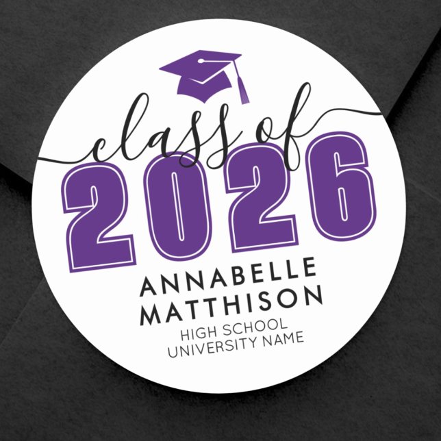 Adesivo Redondo Formatura Roxa (Purple Graduation Classic Round Sticker )
