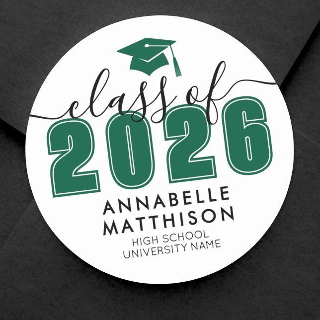 Adesivo Redondo Formatura Verde (Graduate Class Of 2026 Green Graduation Classic Round Sticker)