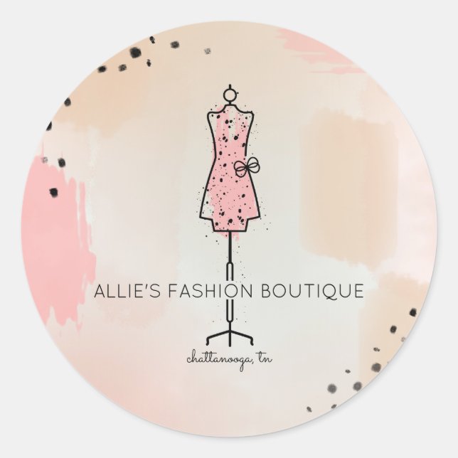 Adesivo Redondo Formulário de vestir Linha Desenho Moda comercial  (Frente)