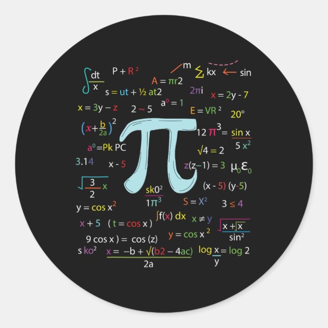 Adesivo Redondo Fórmulas De Nerdy Mathematicians Pi (Frente)