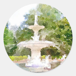Adesivo Redondo Forsyth Fountain em Savannah GA Watercolor Impress