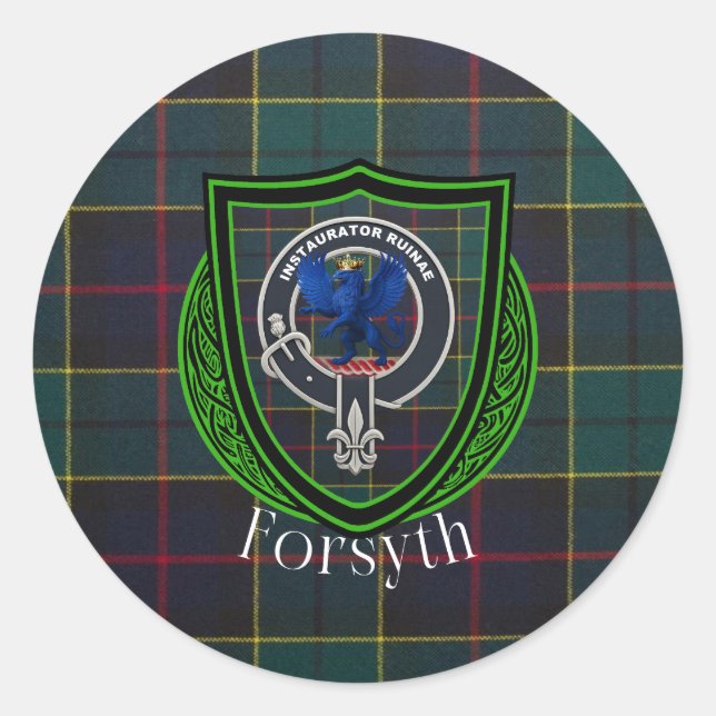 Adesivo Redondo Forsyth Scottish Clan Tartan & Crest (Frente)