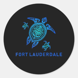 Adesivo Redondo Fort Lauderdale Florida Sea Blue Tribal Tartaruga