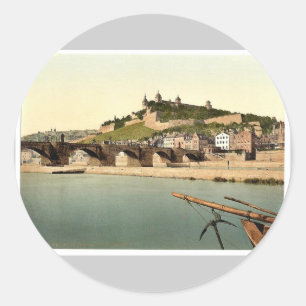Adesivo Redondo Forte e ponte velha, Wurzburg, Baviera, Alemanha
