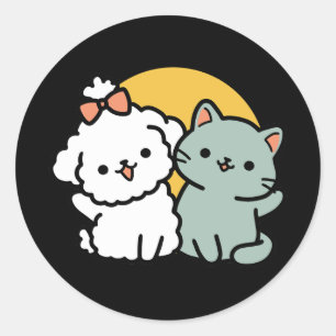 Adesivo Redondo Fortes Amigos Para Sempre Gato e Cão Cachorro Du